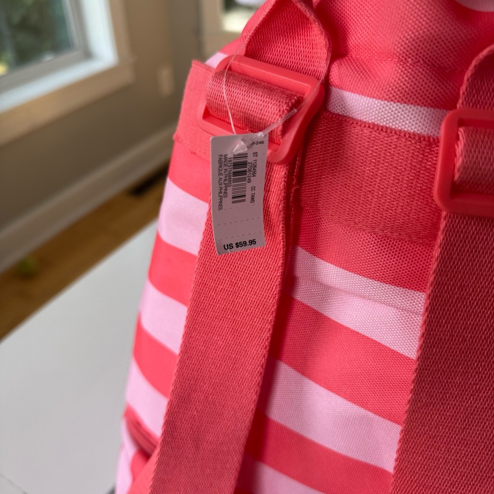 Victoria’s Secret Pink Coral Striped Drawstring Cooler Backpack NEW - Picture 10 of 14